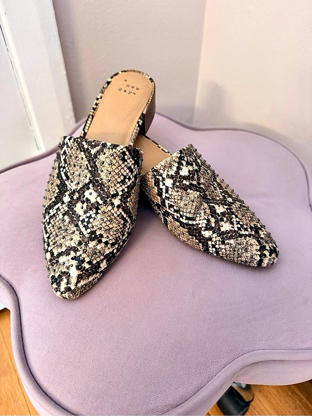 A New Day Snake Print Block Heel Mules in Brown & Black